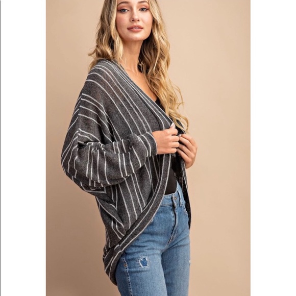 Black Stripe Side Pockets Open Front Cardigan main image 0
